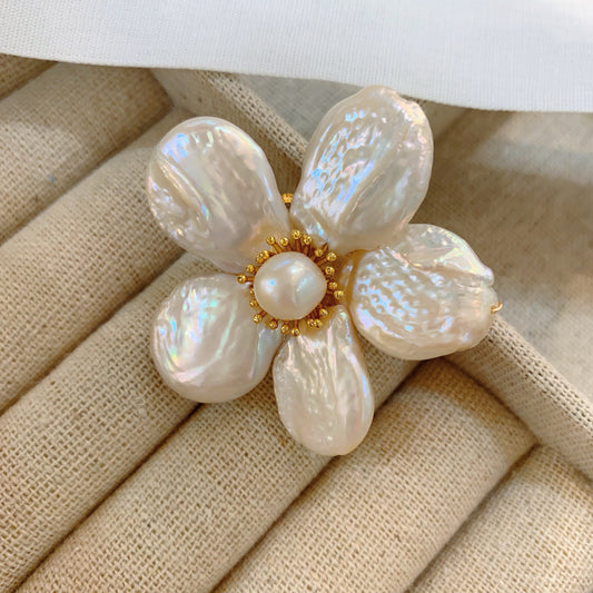 Natural Pearl Flower Brooch